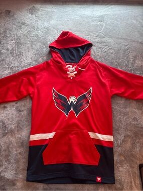 Fanatics Red Hoodie Pullover with White Lace-Up Detail